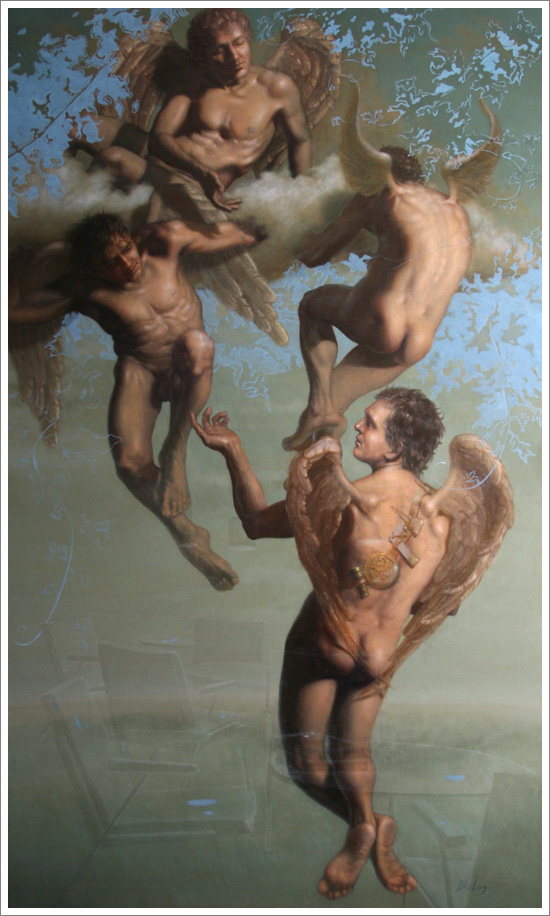 figurative painting, peace - oil on linen - 36 x 62 inch