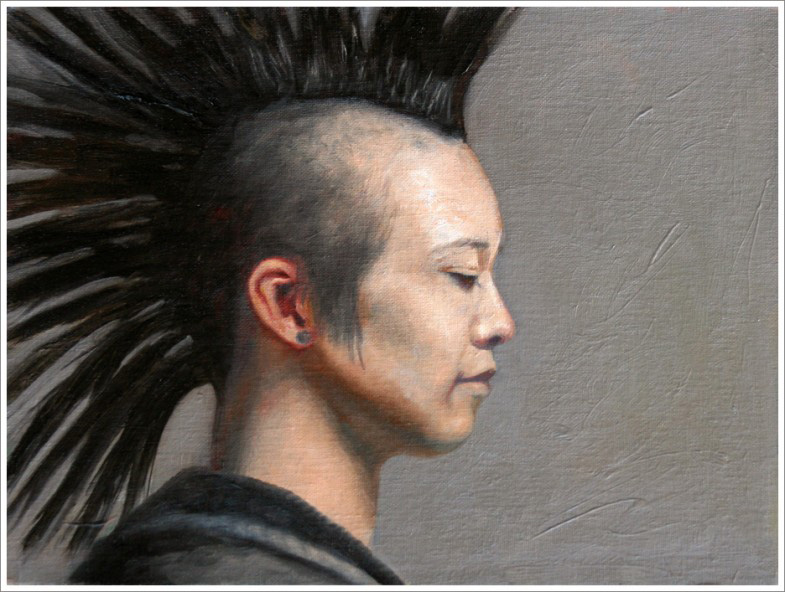 punk hair, figurative oil painting