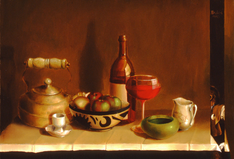 caravaggio’s table – 12 x 8 oil on wood